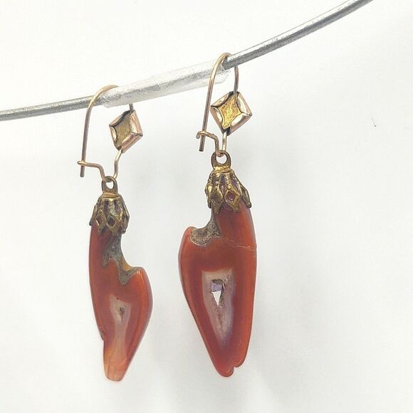 Natural Carnelian Agate Slice French Wire Earrings - Picture 5 of 6